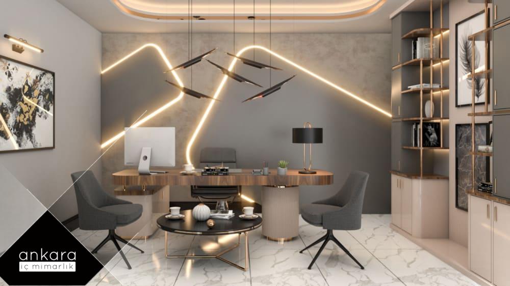 Güncel bir ofise sahip olmak istiyorsanız, Ankara İç Mimarlık ile çalışarak yatırımınızın karşılığını alabilirsiniz. Ayrıca altın & gold dekorasyon detayları ile yapılmış tasarımlarımızı ofis tasarım sayfamızda bulabilirsiniz.