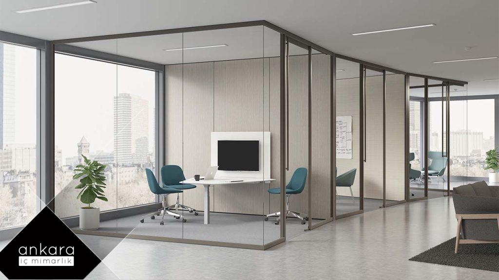 cam duvarlarla modern ofisler