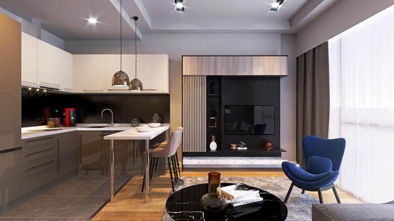  villa dekorasyonu 5094 Elmar Towers 1+1 Tasarımı Konutlar